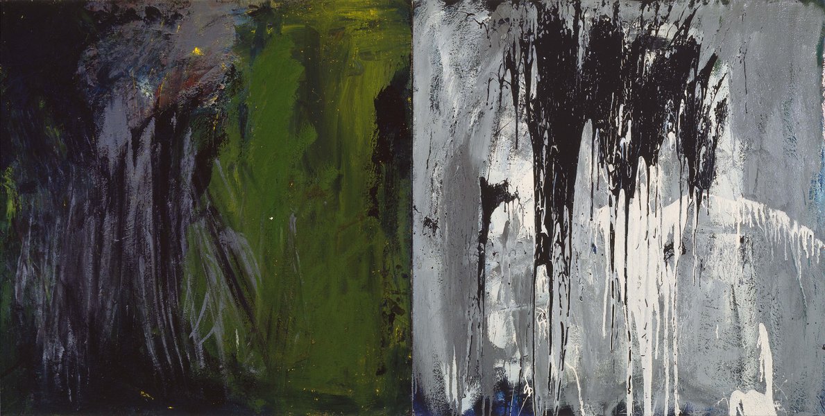 ohne Titel, 1984, Öl, Lack auf Leinwand, Diptychon, 100 x 200 cm